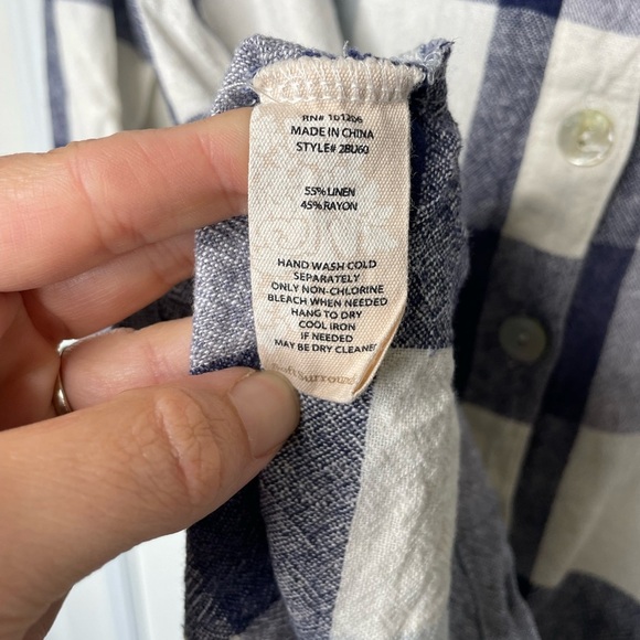 Soft Surroundings Size S Carreaux Linen Blend Plaid Button Down Zipped Back Blue - Picture 6 of 9